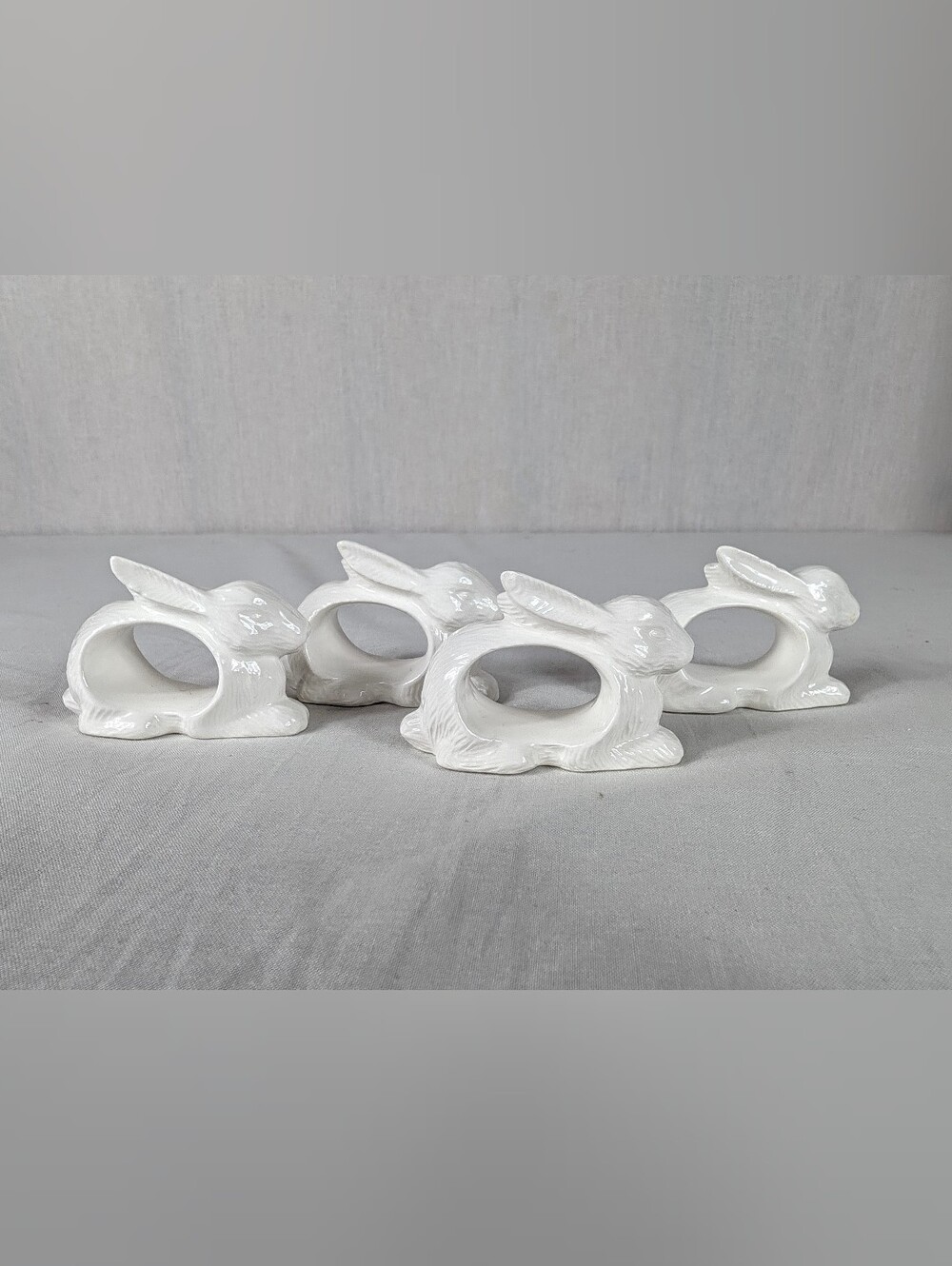 Shafford Bunny Rabbit Napkin Holder Rings White Porcelain Tablescape Easter Vtg